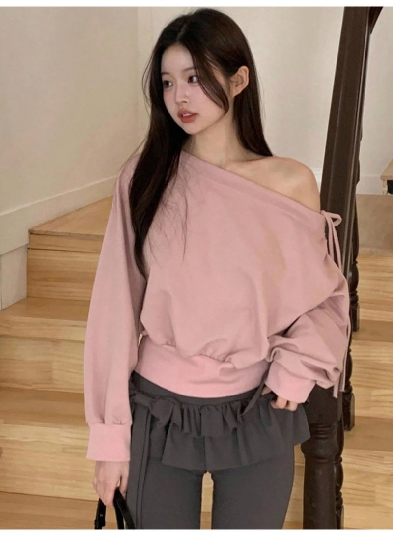 DAZY Cute Cold-Shoulder Long Sleeve Sweatshirt, Casual Loose Fit Women Pullover For Autumn/Winter - Image 4